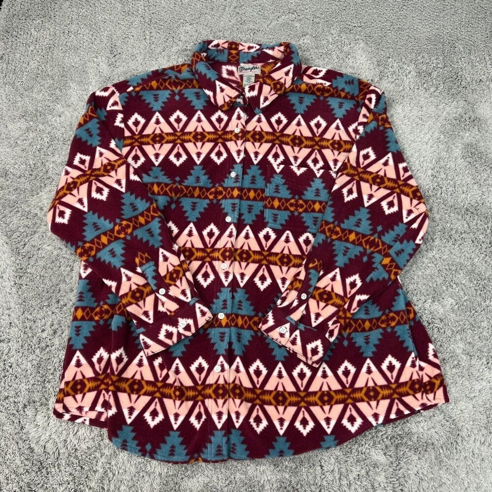 Wrangler Wrancher Shirt Womens 3XL Western Fleece Button Up Southwest Aztec